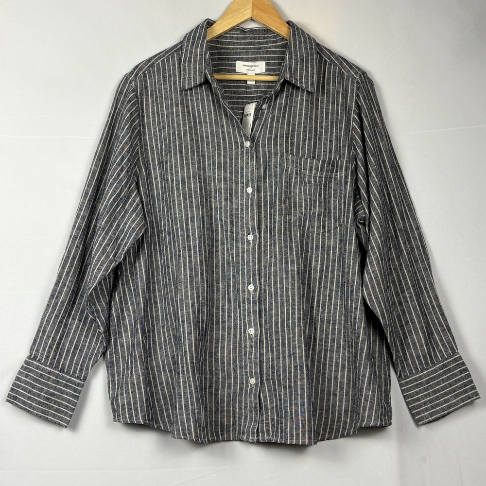 Banana Republic Women Long Sleeve Button Up Linen Blend Shirt XL Striped NWT - Picture 4 of 12